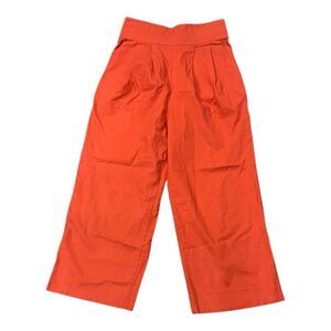Kourt Orange Linen Blend Pleated Wide Leg Crop Pants S